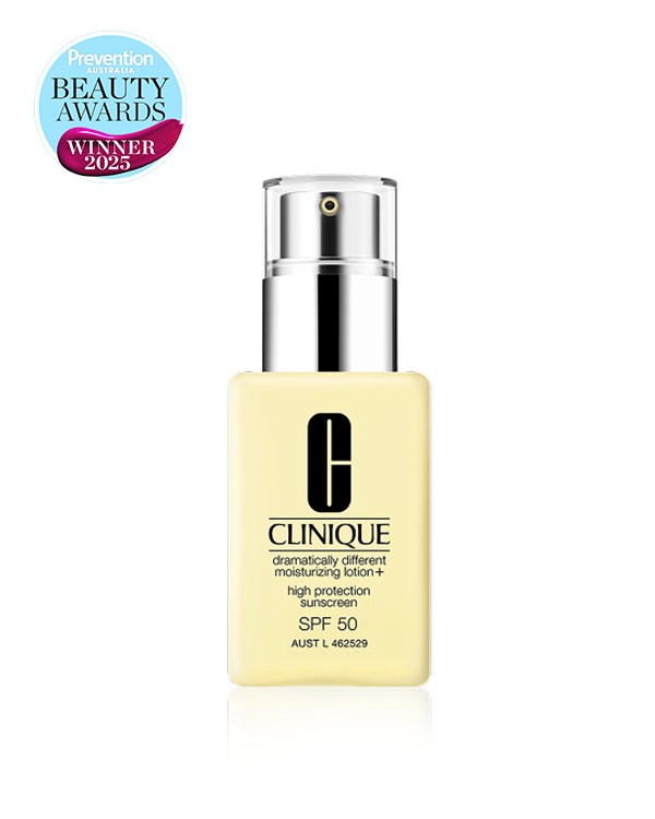 Dramatically Different Moisturizing Lotion+ SPF 50, Lightweight moisturising lotion strengthens skin’s barrier, instantly boosts moisture, and helps protect with SPF 50 without leaving a white cast.