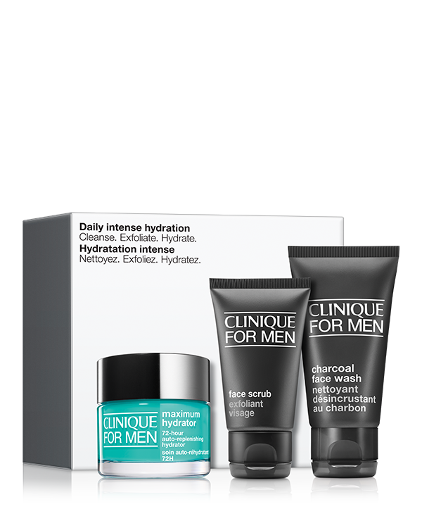 Daily Intense Hydration Skincare Set: Cleanse. Exfoliate. Hydrate., Simple skincare favorites for the guy with drier skin. $120 value.
