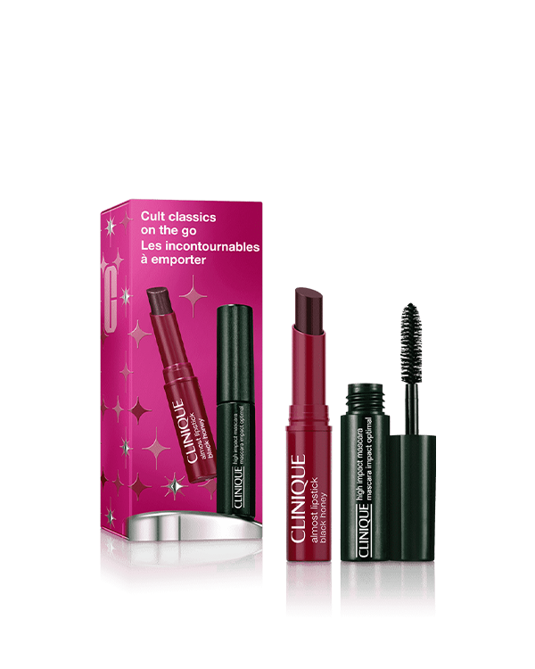 Cult Classics On The Go Set, Two most-loved minis for lashes and lips. Includes Clinique’s lip legend in cult-classic shade Black Honey and fan-favorite mascara for eye drama.