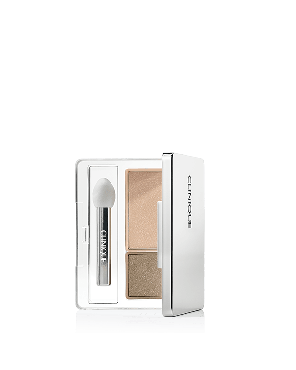 All About Shadow Duos, Perfectly-paired shades for effortless eye looks. Luscious, long-wearing. Dual-ended applicator.