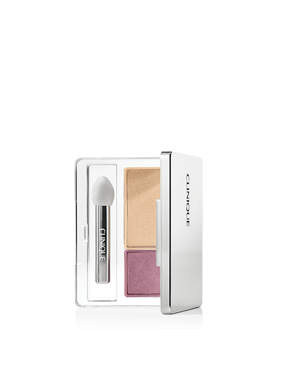 All About Shadow Duos, Perfectly-paired shades for effortless eye looks. Luscious, long-wearing. Dual-ended applicator.