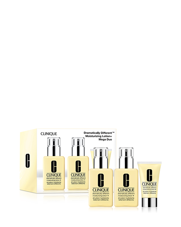 Dramatically Different™ Moisturizing Lotion+ Mega Duo, Dermatologist-developed lotion is Clinique's #1 face moisturiser. Silky, fast-absorbing moisturising lotion with pure urea and pure glycerin rapidly strengthens the skin barrier.